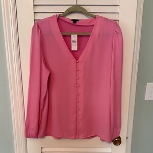 Ann Taylor Vibrant Pink V-Neck Blouse